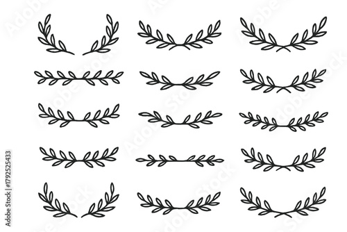 Hand drawn botanical laurel wreaths and dividers for wedding and decorative design