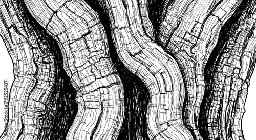 Detailed illustration of ancient tree bark texture pattern.