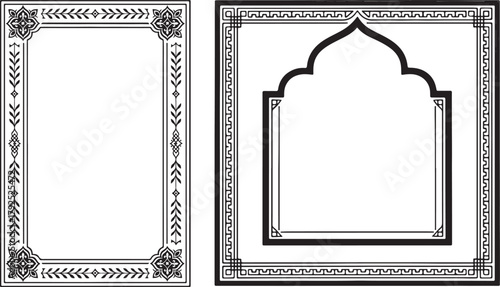 Elegant islamic prayer rug design with archway and floral border elements for sacred space decoration