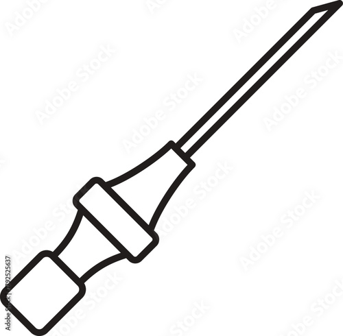 catheter Line art vector. Outline of Catheter. Medical needle sign. Medical IV needle on white background. Catheter Device Icon. medical health treatment procedure tool. Syringe tube with needle. 