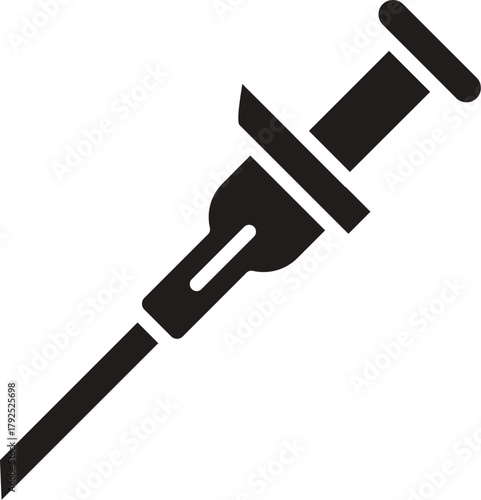 catheter silhouette vector. Icon of Catheter. Syringe needle sign. Black Medical IV needle. Solid Catheter Device Icon. Syringe tube with needle. Illustration intravenous catheter medical equipment. 