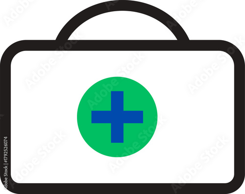 Fast Aid box line art vector with medical sign. First Aid Kit With Icon Design. First aid kit bag on white background, designed for quick access during medical incidents. 