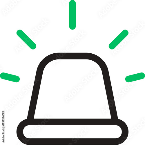 Icon of siren on white. Siren flasher icon. Alarm signal sign. Alarm police siren icon. Alarm siren icon. Flashlight, warning alarm light and siren light.