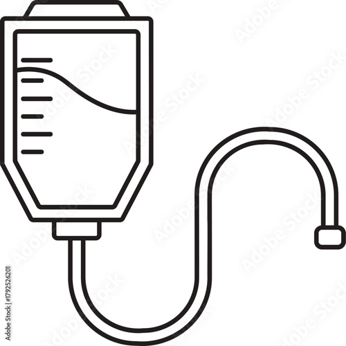Line art vector of IV drip bag. Outline of Intravenous Drip Bag with Liquid. Illustration of an iv drip bag with solution. Medical Healthcare Treatment. IV bag icons. 