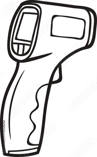 hand drawn vector illustration of a infrared thermometer. Digital Non-Contact Infrared Thermometer Gun Illustration. 