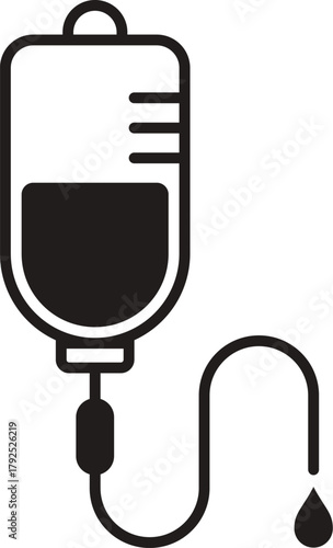 Icon of IV drip bag. Vector of Intravenous Drip Bag with Liquid. Iv drip bag with solution. medical intravenous iv drip bag icon. 