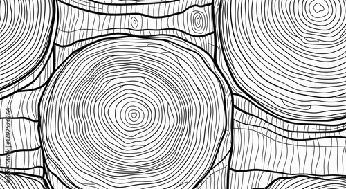 Abstract seamless pattern of tree rings and natural wood grain texture.