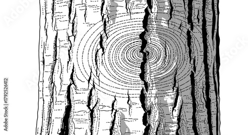 Detailed Tree Bark with Concentric Rings Illustration.