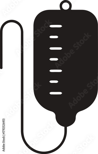 Silhouette vector of IV drip bag. Black Intravenous Drip Bag with Liquid. Icon of  Iv drip bag with solution. medical intravenous drip bag icon. 