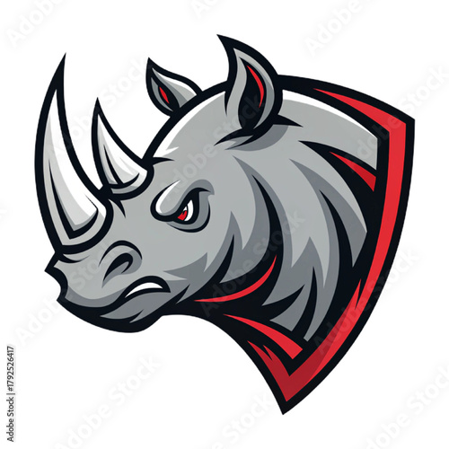 Graffiti Rhino Esport Mascot Logo Vector – Urban Street Style Animal Emblem with Solid Steel‑Grey and Red Flat Design, Thick Contour Lines, Modern Gaming Badge

