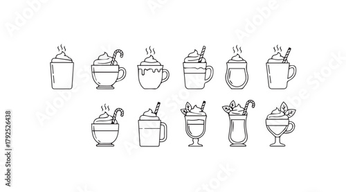 Collection of hand drawn coffee drinks and desserts silhouette