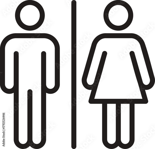 Outline of man and woman toilet sign. Man and woman icon. Icon of Male, Female toilet sign. Washroom, restroom bathroom and change room sign. 