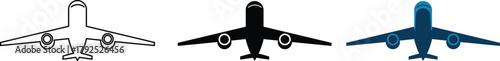 Airplane symbol in various styles including line art, silhouette and color vector design