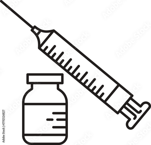 black syringe and vial medical equipment clip art preview