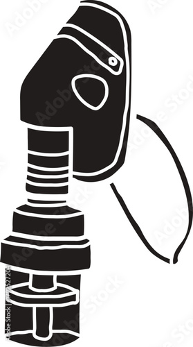 Portable Nebulizer machine silhouette vector. A solid black nebulizer machine with a mask attached, used for respiratory treatments. Icon of a Medical Nebulizer.