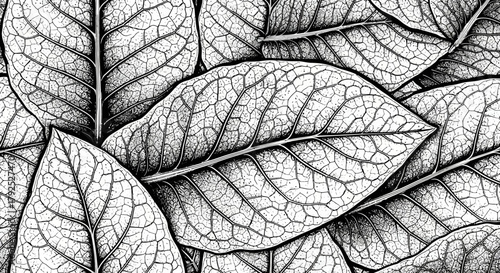 Detailed Black and White Sketch of Tobacco Leaves.