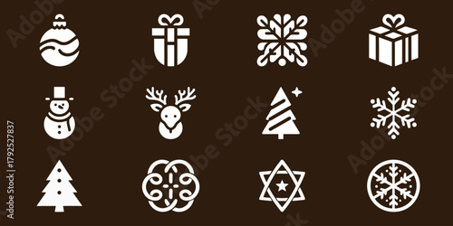 Holiday season white symbols collection
