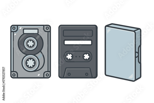 Retro audio cassette tapes and protective plastic storage case collection