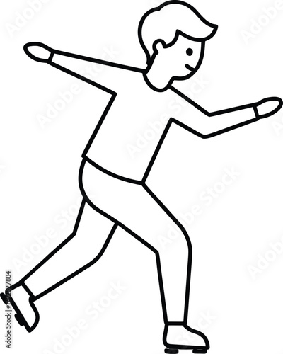 Simple Line Art Icon of a Person Roller Skating with Arms Extended