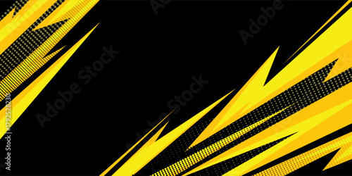 Yellow and black abstract background with sharp diagonal lines and halftone dots. Dynamic comic-style design suitable for sports, gaming, energy themes, posters, banners, and modern digital artwork.