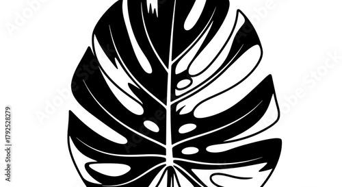Monstera Leaf Silhouette Black and White Tropical Plant.