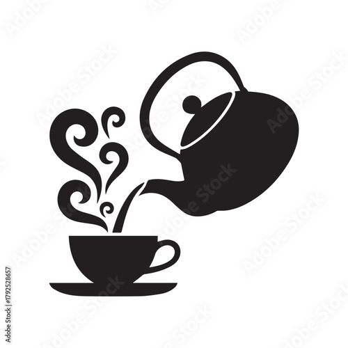 Teapot pouring tea into cup