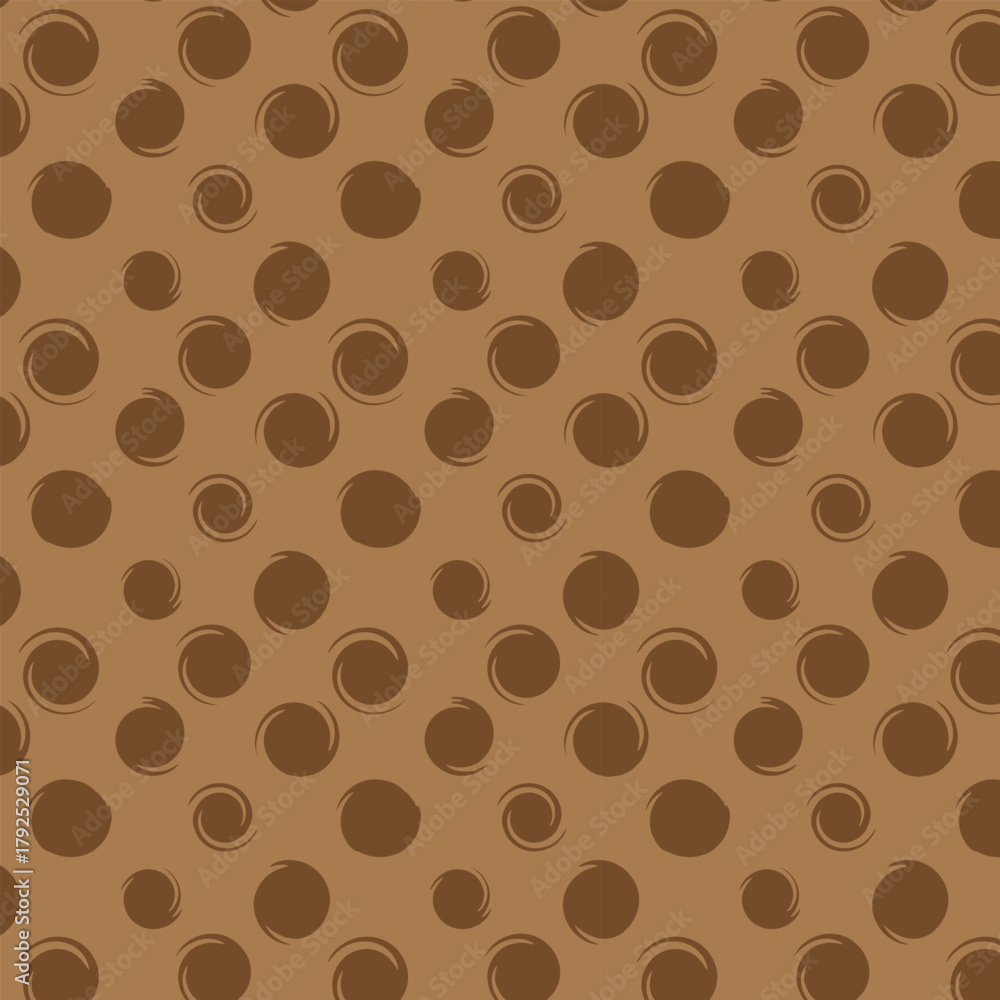 Obraz premium Dark Brown Circular Seamless Pattern with Swirl Accents on Light Background – Abstract Geometric Texture for Textile, Wallpaper, and Modern Graphic Design
