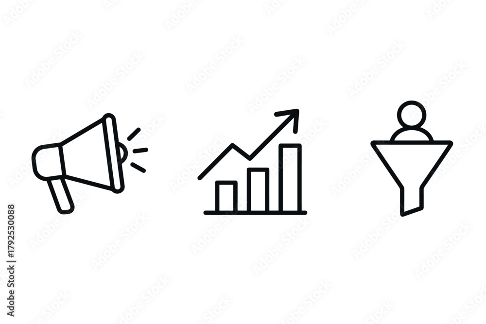Fototapeta premium Business communication and data analysis icons in linear style