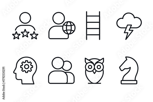 Minimalist line icons business, weather, and strategy concepts