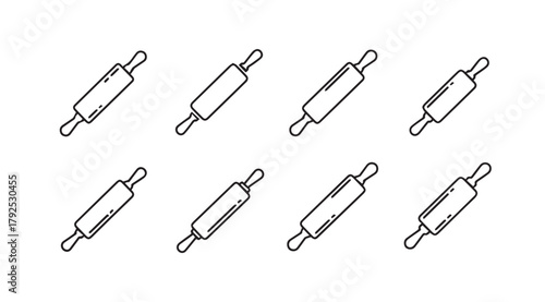 Collection of eight rolling pin icons in a simple hand drawn silhouette style