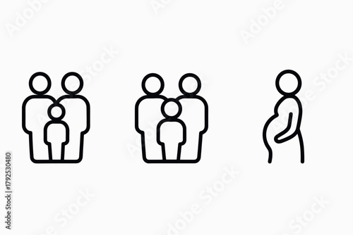 Modern minimalist family icons with pregnant woman symbol