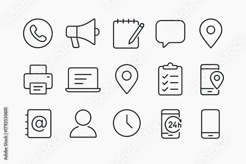 Essential business communication icons in modern minimalist design