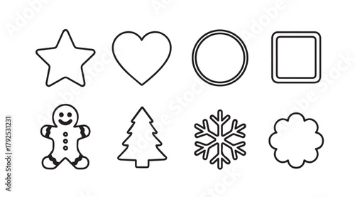 Collection of eight festive cookie cutter shapes in silhouette
