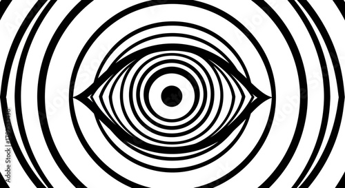 Hypnotic Eye Illusion Black and White Concentric Circles.