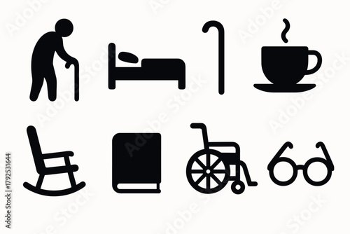 Simple icons for elderly care and daily needs