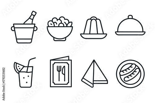 Minimalist line icons for food and beverage themes