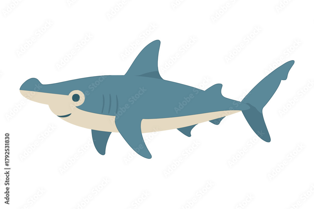 Obraz premium Cute cartoon hammerhead shark swimming underwater marine animal character