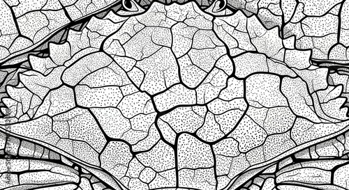 Detailed close up of a crab shell texture in black and white.