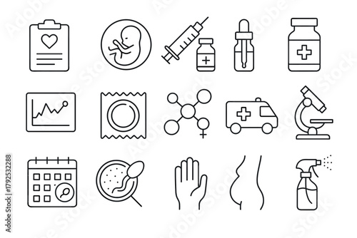Medical and health icons set essential outline design elements for medicine and science