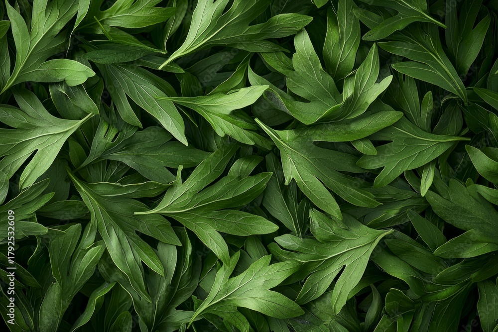 Fototapeta premium A cluster of vibrant green leaves on a plant against a blurred background