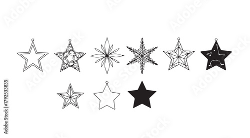 Collection of nine decorative star shapes in a unique silhouette style