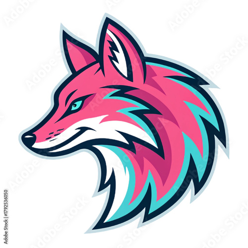 Plasma Fox Esport Mascot Logo Vector – Futuristic Neon Animal Emblem with Solid Pink and Cyan Flat Design, Thick Outlines, Modern Gaming Badge

