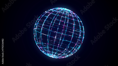 Blue sphere consisting of points and lines. Modern wireframe elements. Technology grid sphere. 3d rendering.