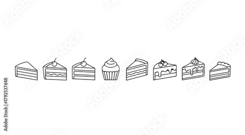 Collection of hand drawn cake slices in a simple silhouette style