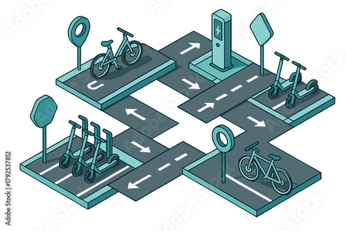 Urban mobility network with shared bikes, electric scooters, and charging infrastructure
