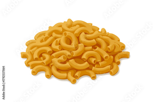 Heap of uncooked elbow macaroni pasta isolated on a clean white background
