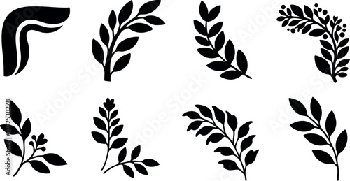 Laurel wreath vector set with various leaf designs and elegant botanical elements for decorative use and design projects