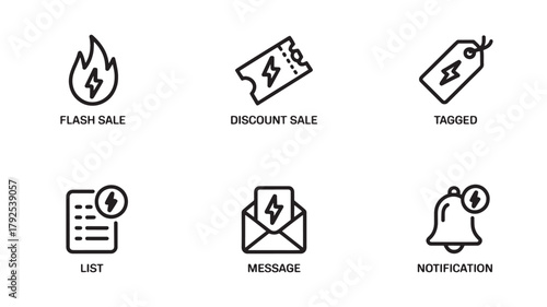 Set of flash sale icons simple line vector design for e-commerce and online shopping isolated on white background
