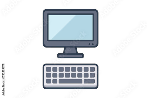 Modern desktop computer monitor screen and separate keyboard peripheral setup