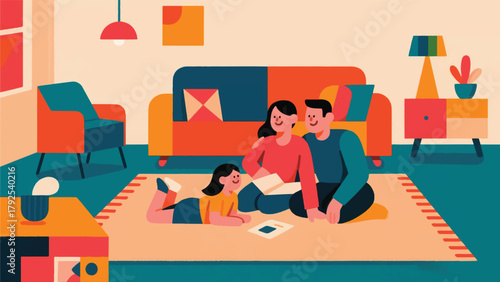 Illustration Of A Family Reading A Book Together Vector Design Template